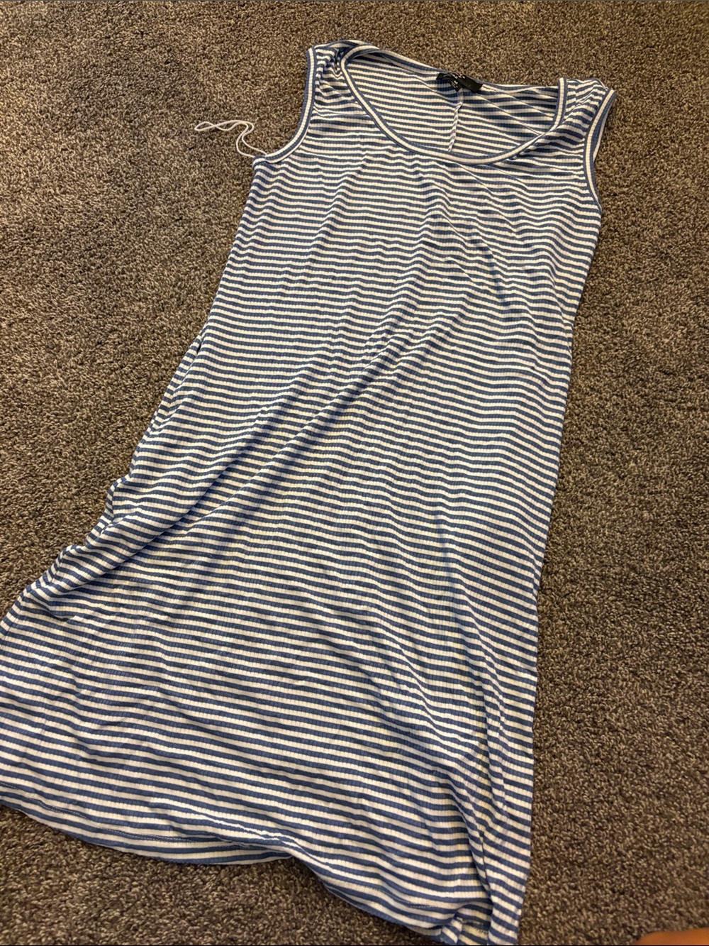 Ronni Nicole Blue and White Striped Sleeveless Midi Dress